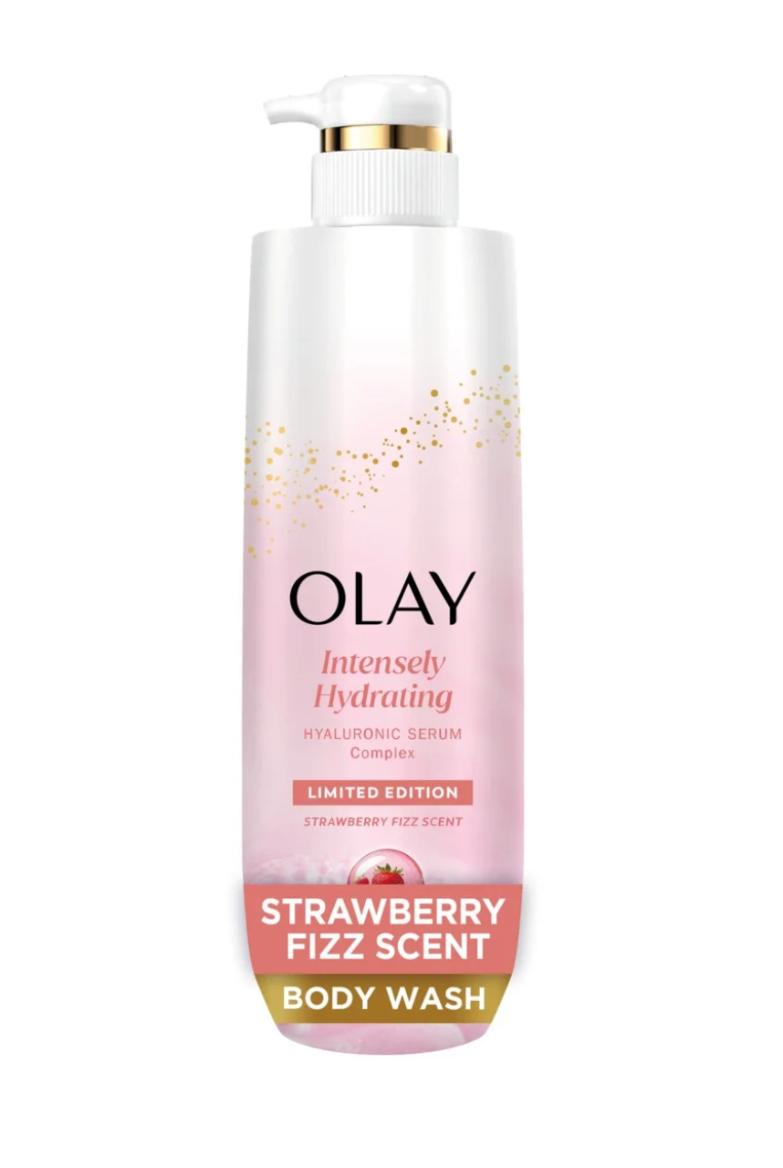OLAY Intensely Hydrating Body Wash with Hyaluronic Serum Complex, Strawberry Fizz Scent,